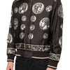 Dolce & Gabbana Black "Monete" Coin Print Silk Bomber Jacket