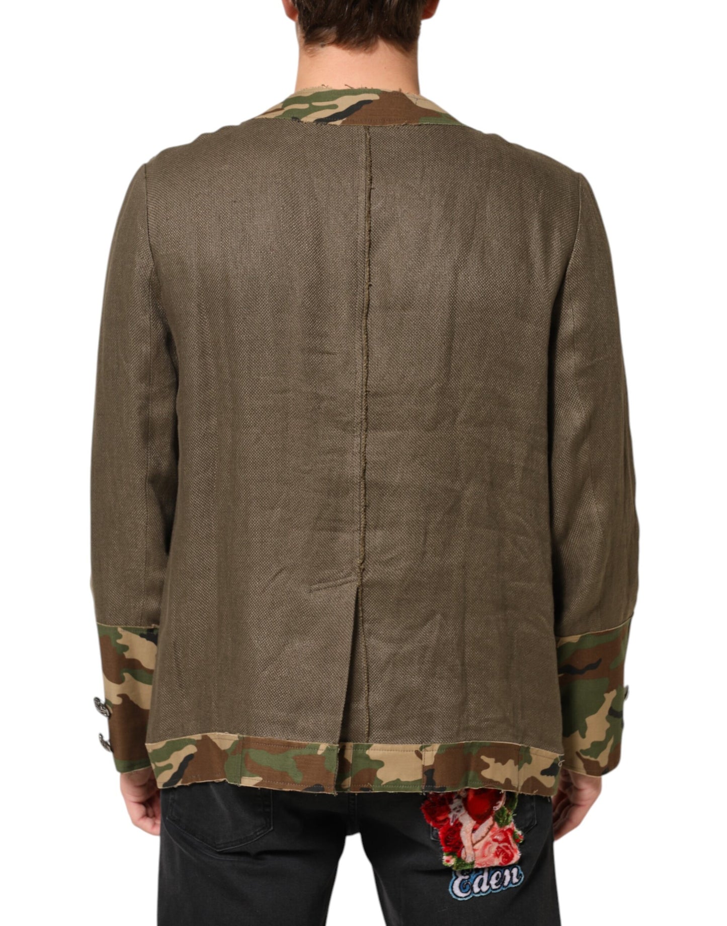 Dolce & Gabbana Brown Camouflage Linen Button Down Jacket
