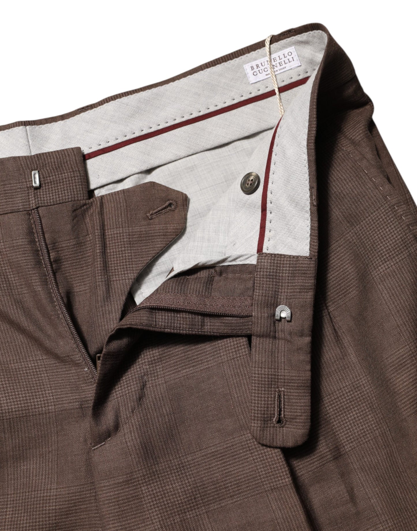 Brunello Cucinelli braune Woll-Anzughose mit mittelhohem Bund