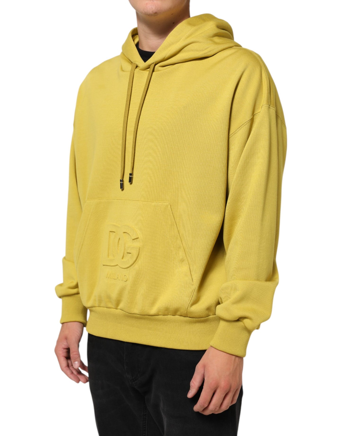 Dolce & Gabbana Yellow Logo Cotton Hooded Sweatshirt Sweater