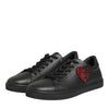 Dolce & Gabbana Black Leather Crystal Heart Sneakers  Shoes