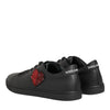 Dolce & Gabbana Black Leather Crystal Heart Sneakers  Shoes
