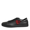 Dolce & Gabbana Black Leather Crystal Heart Sneakers  Shoes