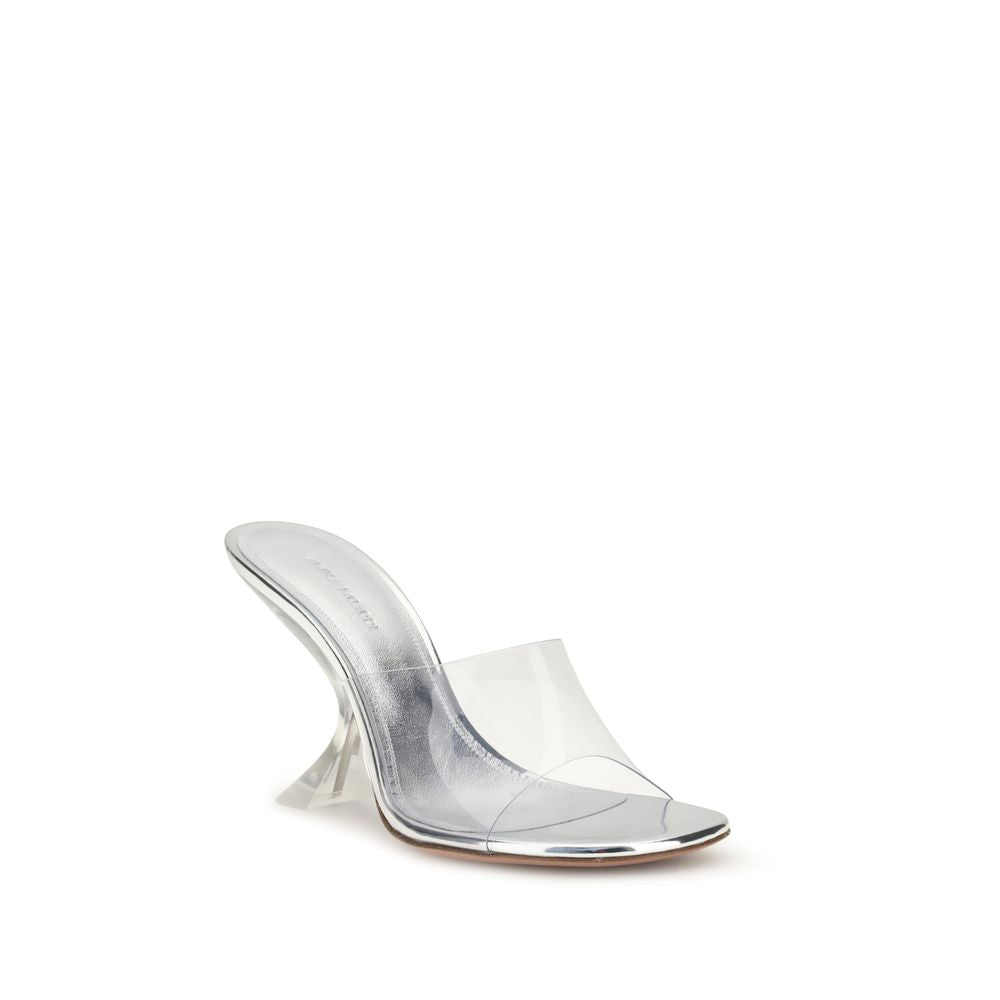 Amina Muaddi Silver Calf Leather Bos Taurus Stiletto Heel Sandals