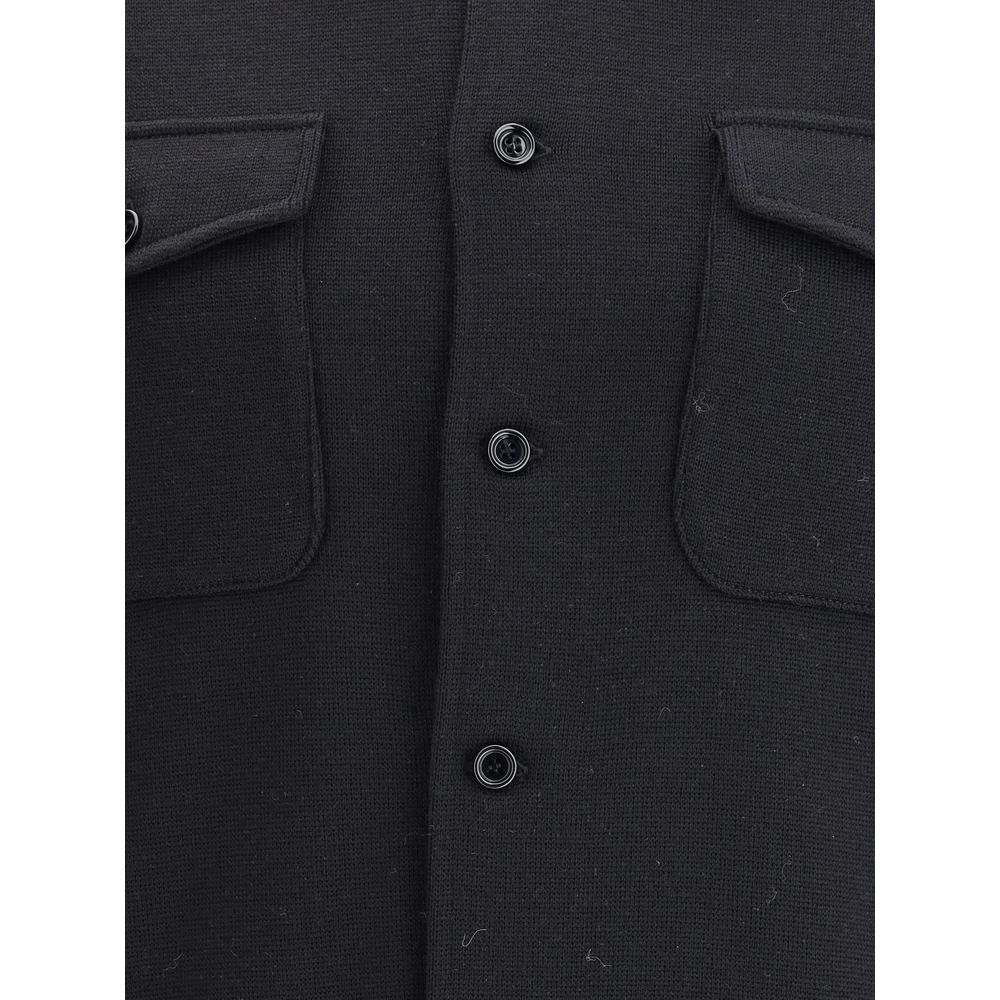 Lardini Schwarzer Fleece-Wollmantel