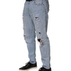 Dolce & Gabbana Blue Cotton Distressed Slim Fit Denim Jeans