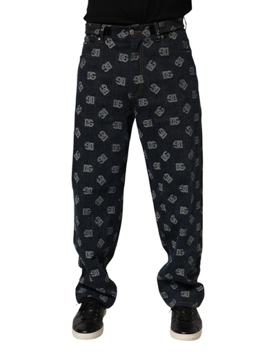 Dolce & Gabbana Blue Logo Print Straight Denim Men Jeans