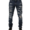 Dolce & Gabbana Blue Tattered Cotton Skinny Men Denim Jeans