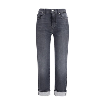 7FOR Black Cotton Relaxed Fit Jeans