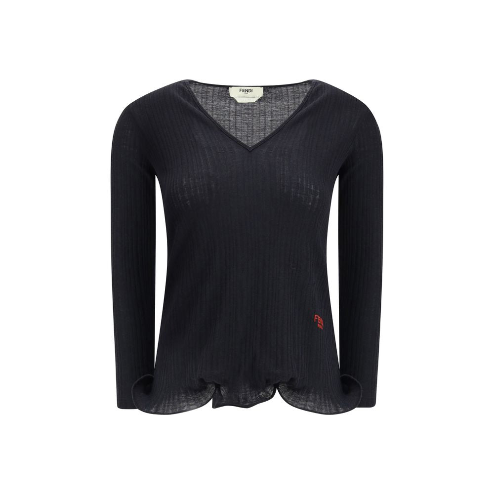 Fendi Schwarzes Fleece-Wolloberteil