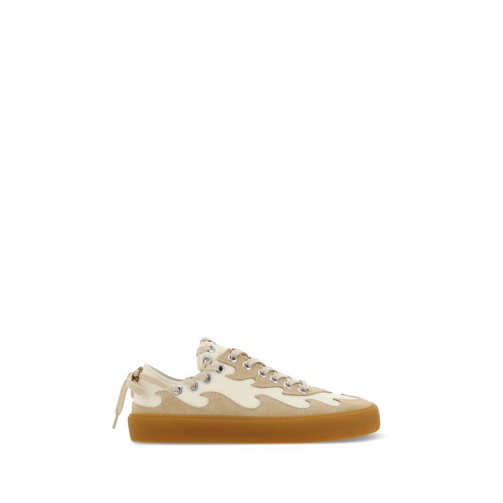 Bos Taurus Low Top Sneakers aus braunem Kalbsleder mit blauem Marmormuster