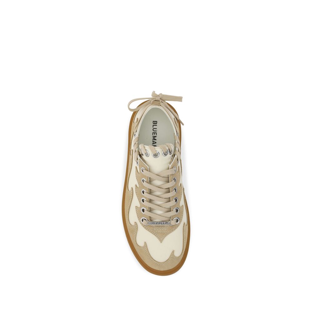 Bos Taurus Low Top Sneakers aus braunem Kalbsleder mit blauem Marmormuster