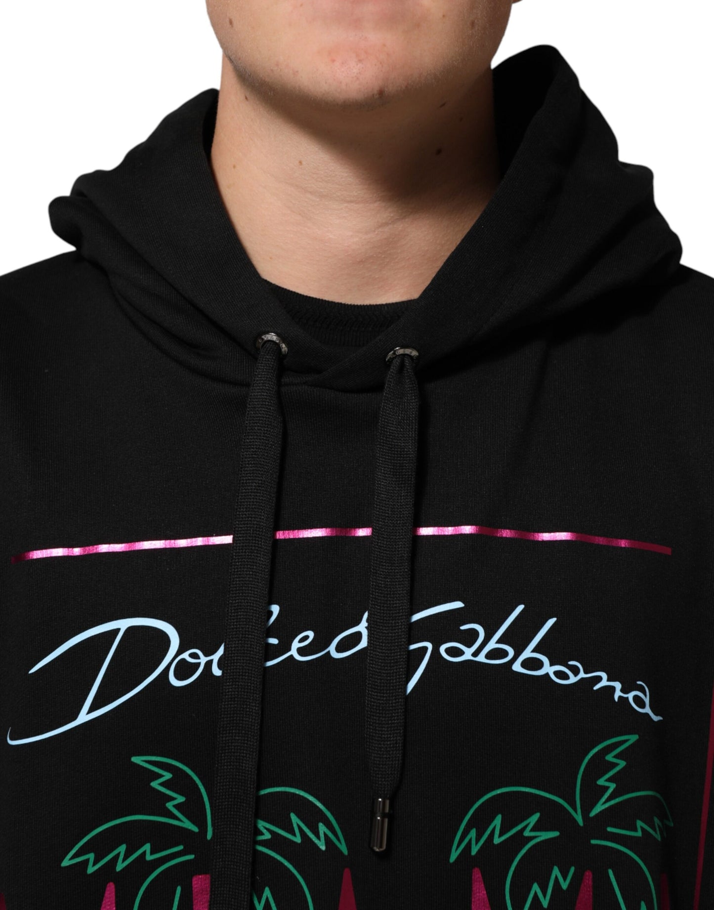 Dolce &amp; Gabbana Schwarzer bedruckter Kapuzenpullover für Herren