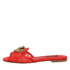 Dolce & Gabbana Red Devotion Lace Flats Slip On Sandals Shoes