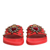 Dolce & Gabbana Red Sacred Heart Stud Slides Beachwear Shoes