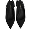 Dolce & Gabbana Black Crystal Charmeuse Slingback Shoes