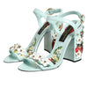 Dolce & Gabbana Mint Green Floral Studs Heels Sandals Shoes
