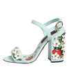 Dolce & Gabbana Mint Green Floral Studs Heels Sandals Shoes