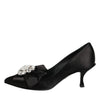 Dolce & Gabbana Black Satin Bow Crystal Embellishment Pumps Shoes
