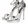 Dolce & Gabbana Silver Leather Platform Keira Sandals Shoes