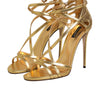 Dolce & Gabbana Gold Leather Keira Heels Sandals Shoes