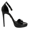 Dolce & Gabbana Black Leather Platform Keira Sandals Shoes