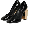 Dolce & Gabbana Black Gold Patent Leather Logo Heels Pumps Shoes