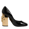 Dolce & Gabbana Black Gold Patent Leather Logo Heels Pumps Shoes