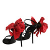 Dolce & Gabbana Black Leather Strappy Flower Heels Sandals  Shoes