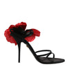 Dolce & Gabbana Black Leather Strappy Flower Heels Sandals  Shoes