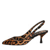 Dolce & Gabbana Brown Leopard Calfskin Fur Slingbacks Shoes