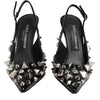 Dolce & Gabbana Black Studded Leather Heels Slingbacks Shoes