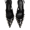 Dolce & Gabbana Black Studded Leather Heels Slingbacks Shoes