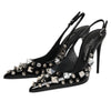Dolce & Gabbana Black Studded Leather Heels Slingbacks Shoes