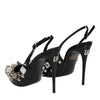 Dolce & Gabbana Black Studded Leather Heels Slingbacks Shoes