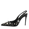 Dolce & Gabbana Black Studded Leather Heels Slingbacks Shoes
