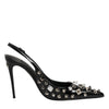 Dolce & Gabbana Black Studded Leather Heels Slingbacks Shoes