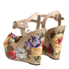 Dolce & Gabbana Beige Floral Ankle Strap Wedge Sandals Shoes