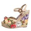Dolce & Gabbana Beige Floral Ankle Strap Wedge Sandals Shoes