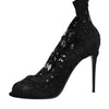 Dolce & Gabbana Black Stretch Taormina Lace Boots Shoes