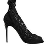 Dolce & Gabbana Black Stretch Taormina Lace Boots Shoes