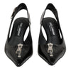Dolce & Gabbana Black Zipper Leather Heels Slingbacks Shoes