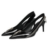 Dolce & Gabbana Black Zipper Leather Heels Slingbacks Shoes