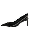 Dolce & Gabbana Black Zipper Leather Heels Slingbacks Shoes