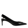 Dolce & Gabbana Black Zipper Leather Heels Slingbacks Shoes