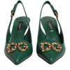 Dolce & Gabbana Green Leather AMORE Heels Slingbacks Shoes