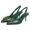 Dolce & Gabbana Green Leather AMORE Heels Slingbacks Shoes