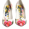 Dolce & Gabbana White Floral Leather High Heels Pumps Shoes