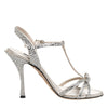 Dolce & Gabbana Silver Strass Ankle Strap Heels Sandals Shoes