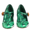 Dolce & Gabbana Green Silk MARY JANES Leaf Sandals Shoes